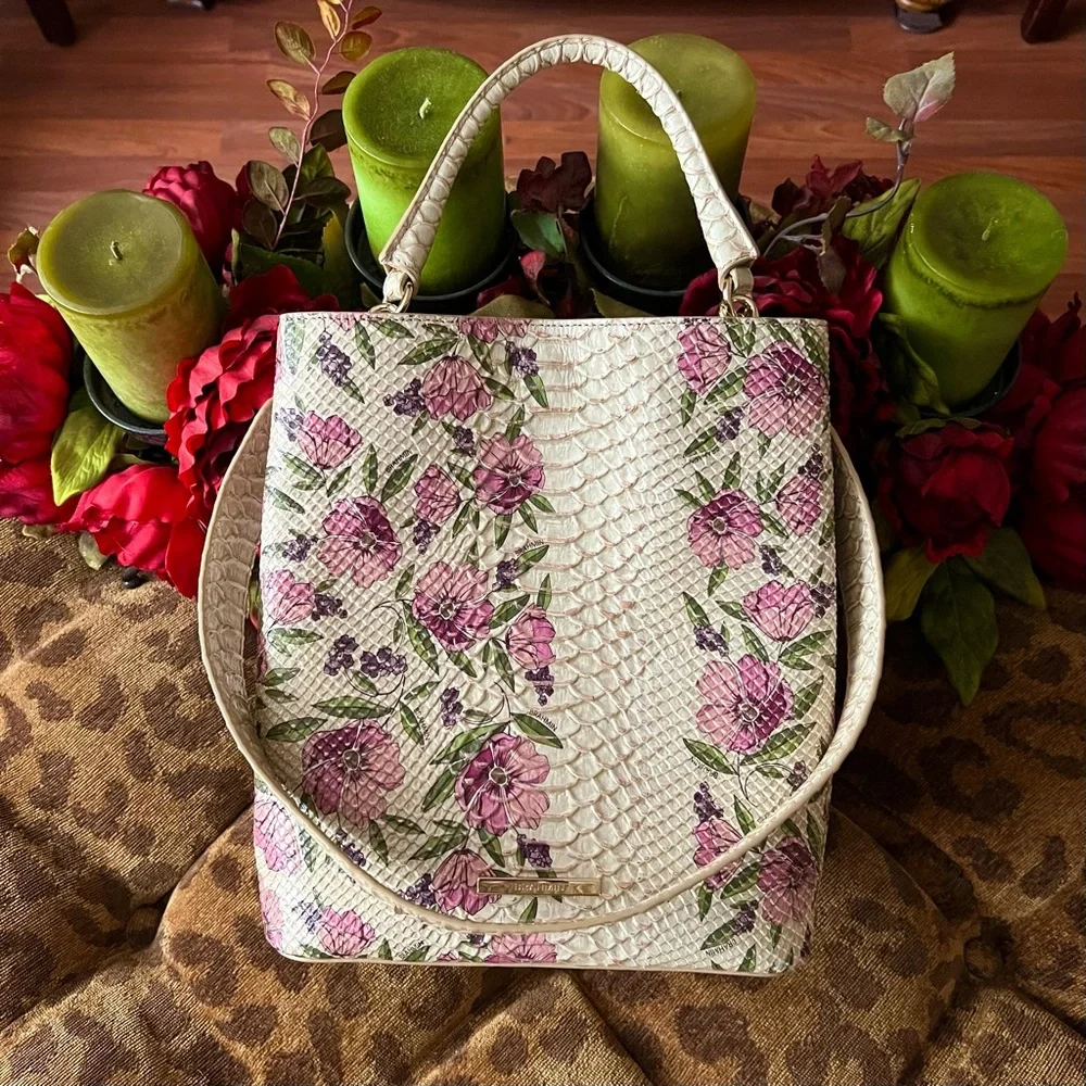 Brahmin Amelia Labyrinth Handbag Purple Flowers - Picture 2 of 14